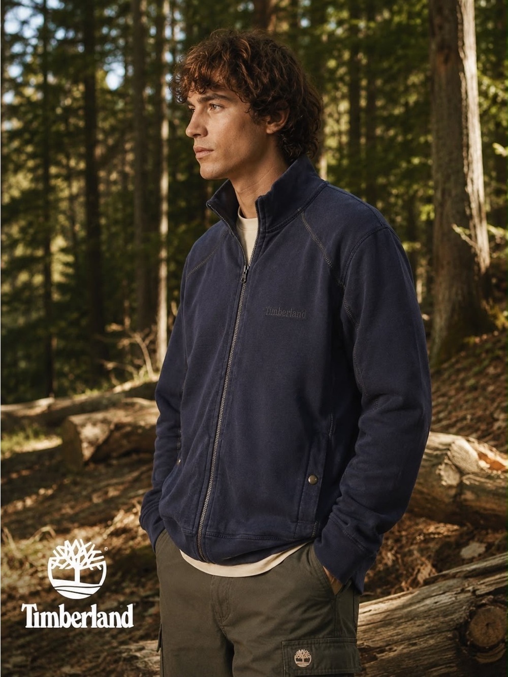 Timberland Full-Zip Cotton Sweatshirt Jacket - Navy Blue - Size L